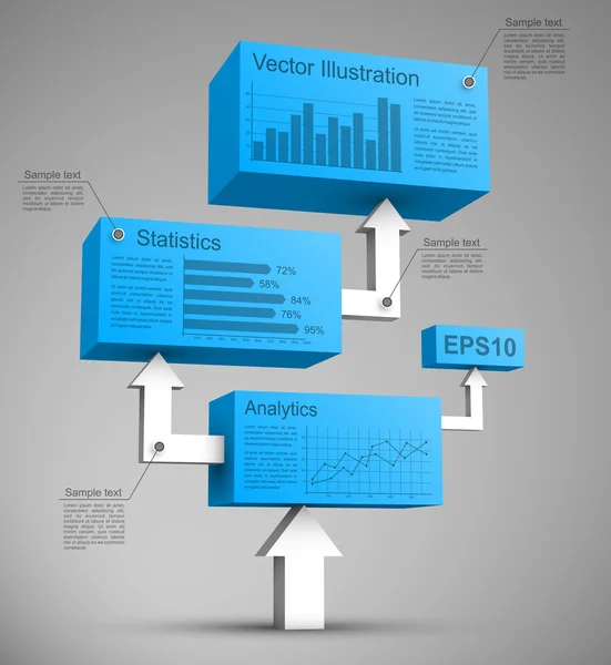 Cubos azuis com setas 3D — Vetor de Stock