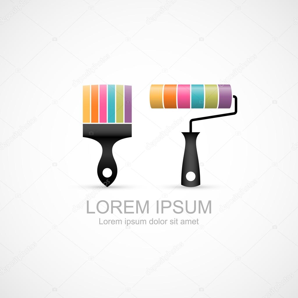Colorful paint brush and paint roller icons. Vector illustration
