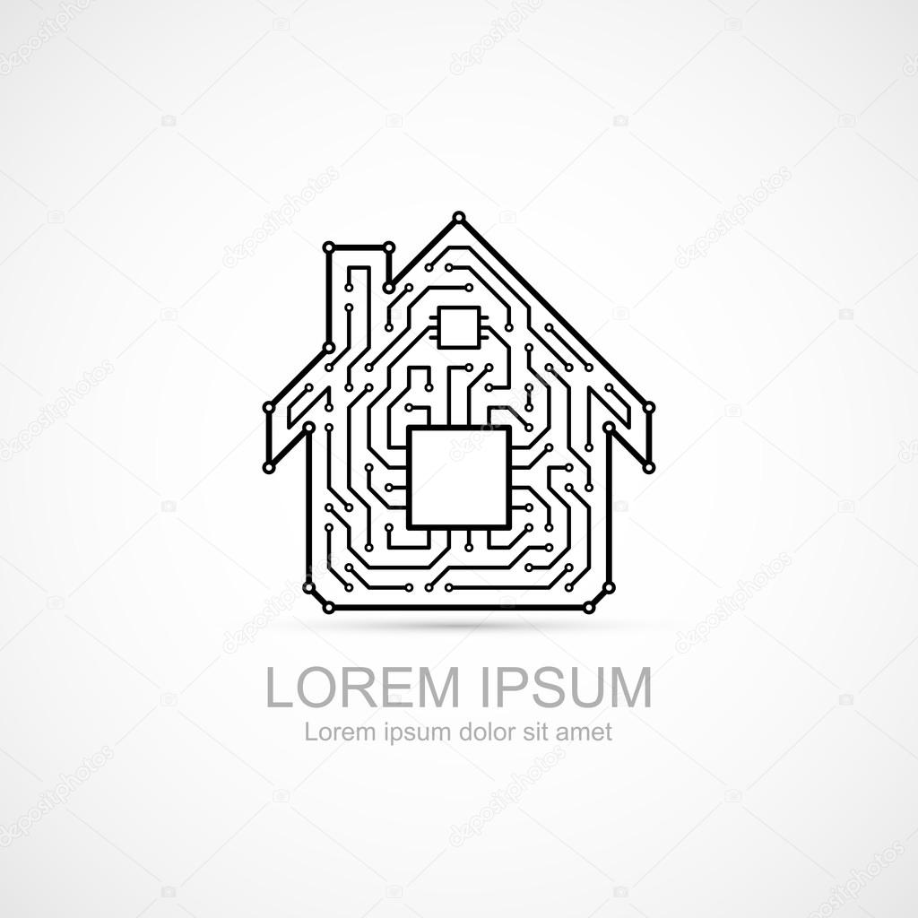 Circuit board house icon. Vector illustration