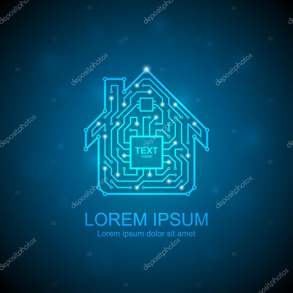 Circuit board house icon. Home automation concept. Vector illustration