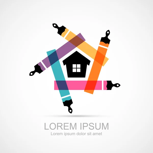 Colorful paint brushes with house symbol icon — Stock Illustration Colorful paint brushes with house symbol icon Stock Illustration