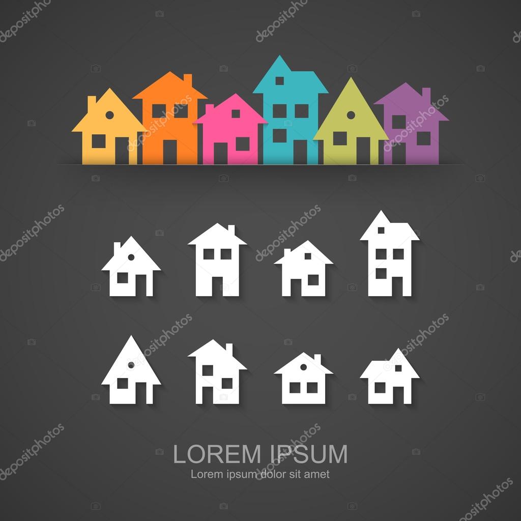 Suburban homes icon set. Vector illustration