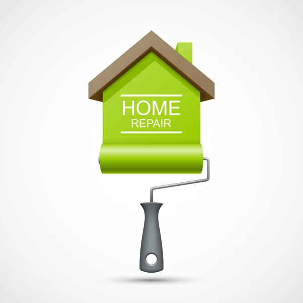 House repair icon. Paint roller with green house — Stock Illustration House repair icon. Paint roller with green house Royalty Free Stock Vectors