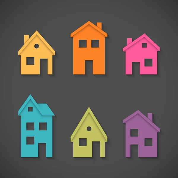 Sada barevných domků ikon — Stockový vektor