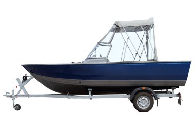 Bir tuval çadır ile Motorlu tekne.