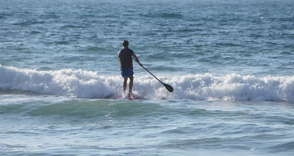 Surfista de pie sobre una tabla en las olas Fotos de stock