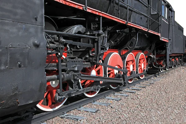老式的蒸汽机车的轮子 — 图库照片