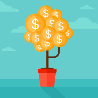 Background of money tree with dollar coins.