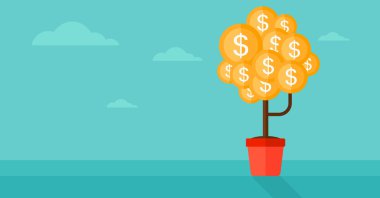 Background of money tree with dollar coins.