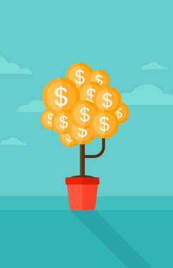 Background of money tree with dollar coins.