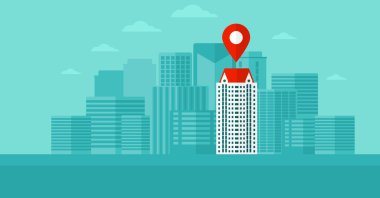 Background of modern city with map pointer.