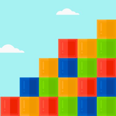 Background of colorful cubes on blue sky