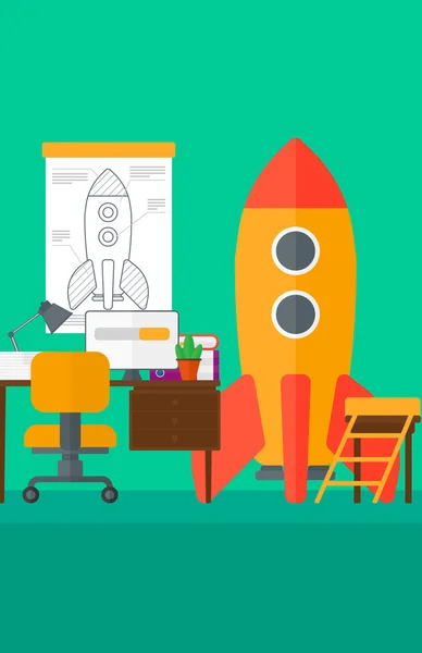 Background of workspace with business start-up rocket. — Stockvector