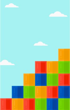 Background of colorful cubes on blue sky