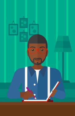 Yazı defteri ile muhabir.