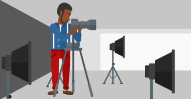 Photographer working with camera on a tripod.