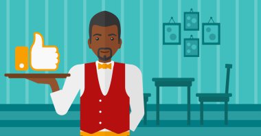 Waiter with like button.