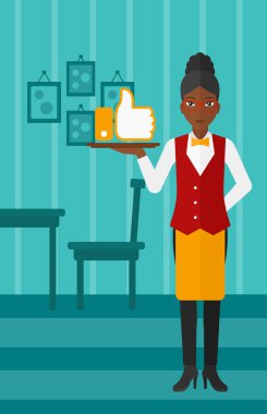Waitress with like button.