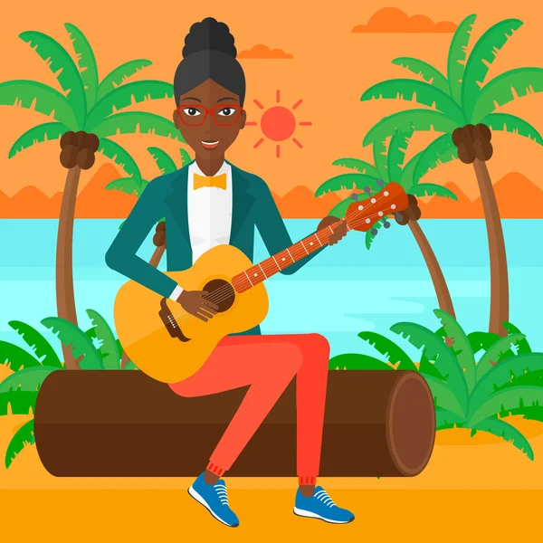 Mujer tocando guitarra. — Vector de stock