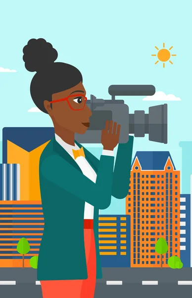 Camerawoman-videokamera. — Stock Vector