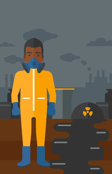 Άνθρωπος με προστατευτικό χημικό κοστούμι. — Διανυσματικό Αρχείο