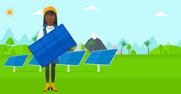 女人控股太阳能电池板. — 图库矢量图片