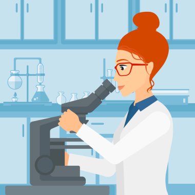 Laboratuar asistanı ile mikroskop.