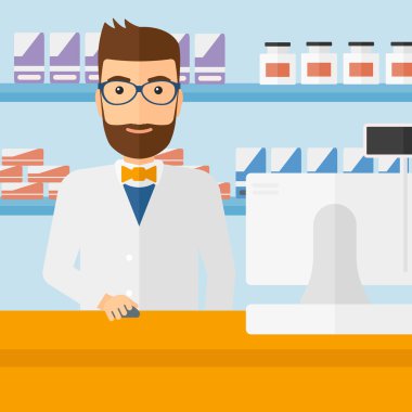 Eczacı kasaya para kutusu.