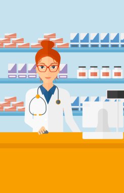 Eczacı kasaya para kutusu.