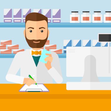 Pharmacist taking notes.