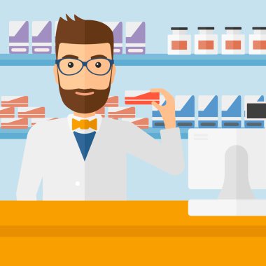 Biraz ilaç gösterilen eczacı.