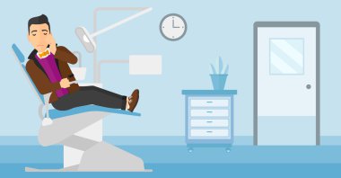 Adam diş sandalyede acı.