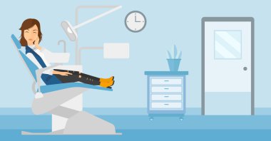 Diş sandalyede acı kadın.