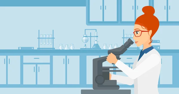 Assistente de laboratório com microscópio . —  Vetores de Stock