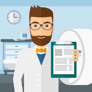 MRI makine ile hastane odasında doktor.