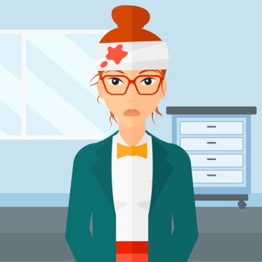 Kadın yaralı kafa ile.