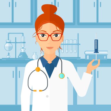 Doctor with syringe in laboratory.