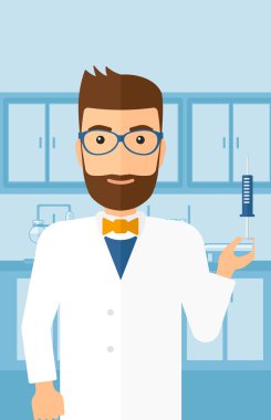 Doctor with syringe in laboratory.