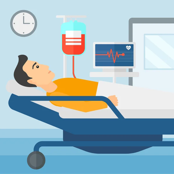 Paciente acostado en cama de hospital . — Vector de stock