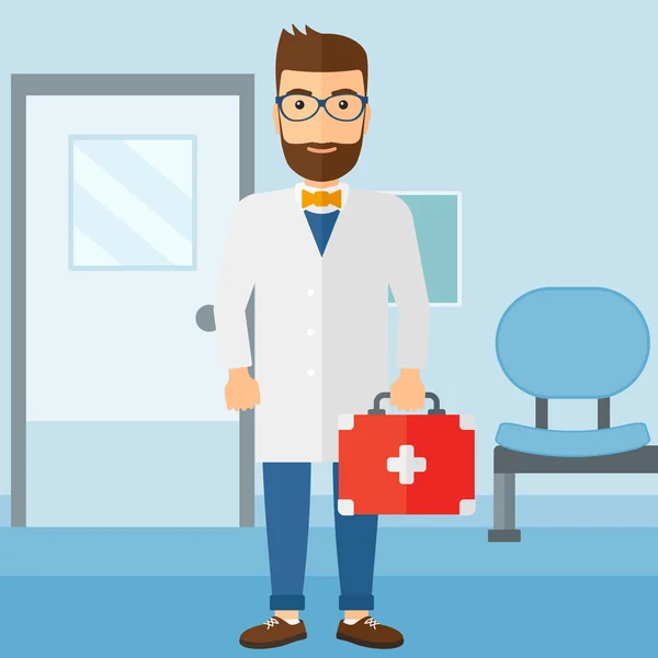 Doctor with first aid box. — Stock Vector