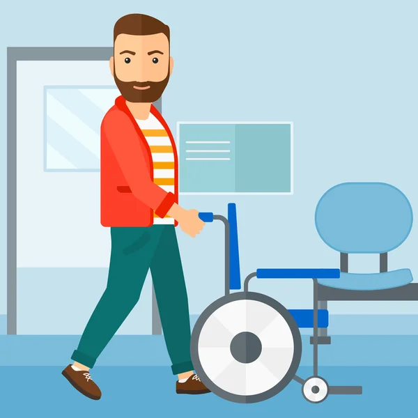 Homme poussant fauteuil roulant . — Image vectorielle