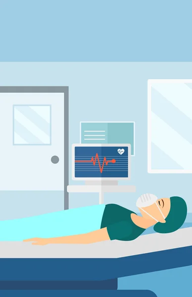 Patient lying in hospital bed with heart monitor. — Stock vektor