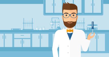 Doctor with syringe in laboratory.