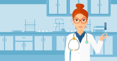 Doctor with syringe in laboratory.