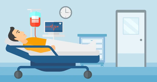 Paciente acostado en cama de hospital . — Vector de stock