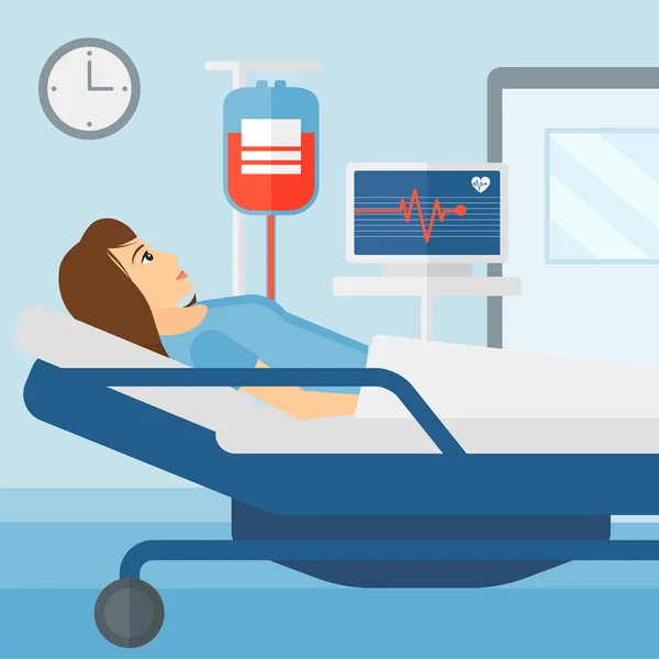 Paciente acostado en cama de hospital . — Vector de stock