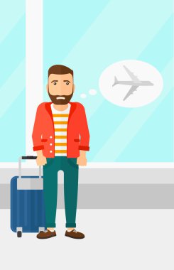 Adam gelecek uçuş tarafından korkmuş.