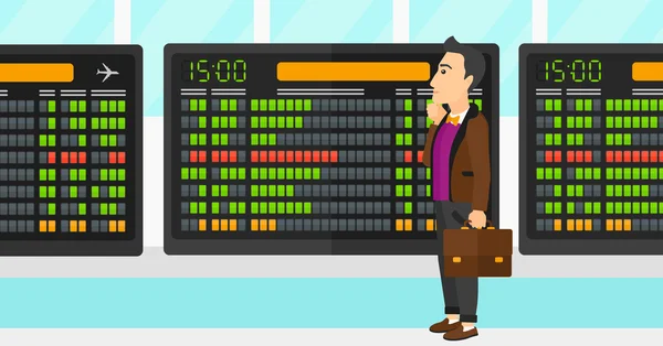 Man looking at schedule board. — Stockvector