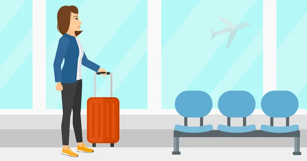 Woman at airport with suitcase. — Stock Vector