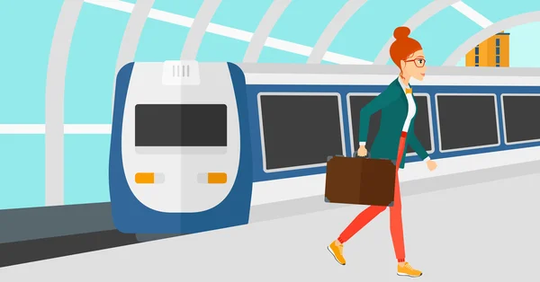 Mujer saliendo del tren . — Vector de stock